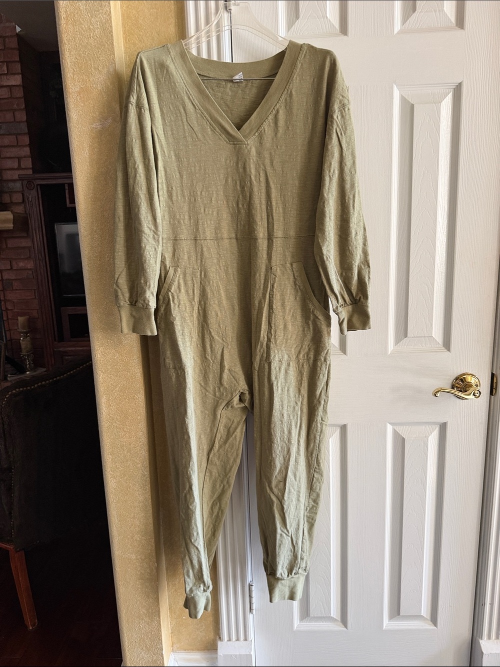Women’s Olive Green V-Neck One-Piece Jumpsuit
